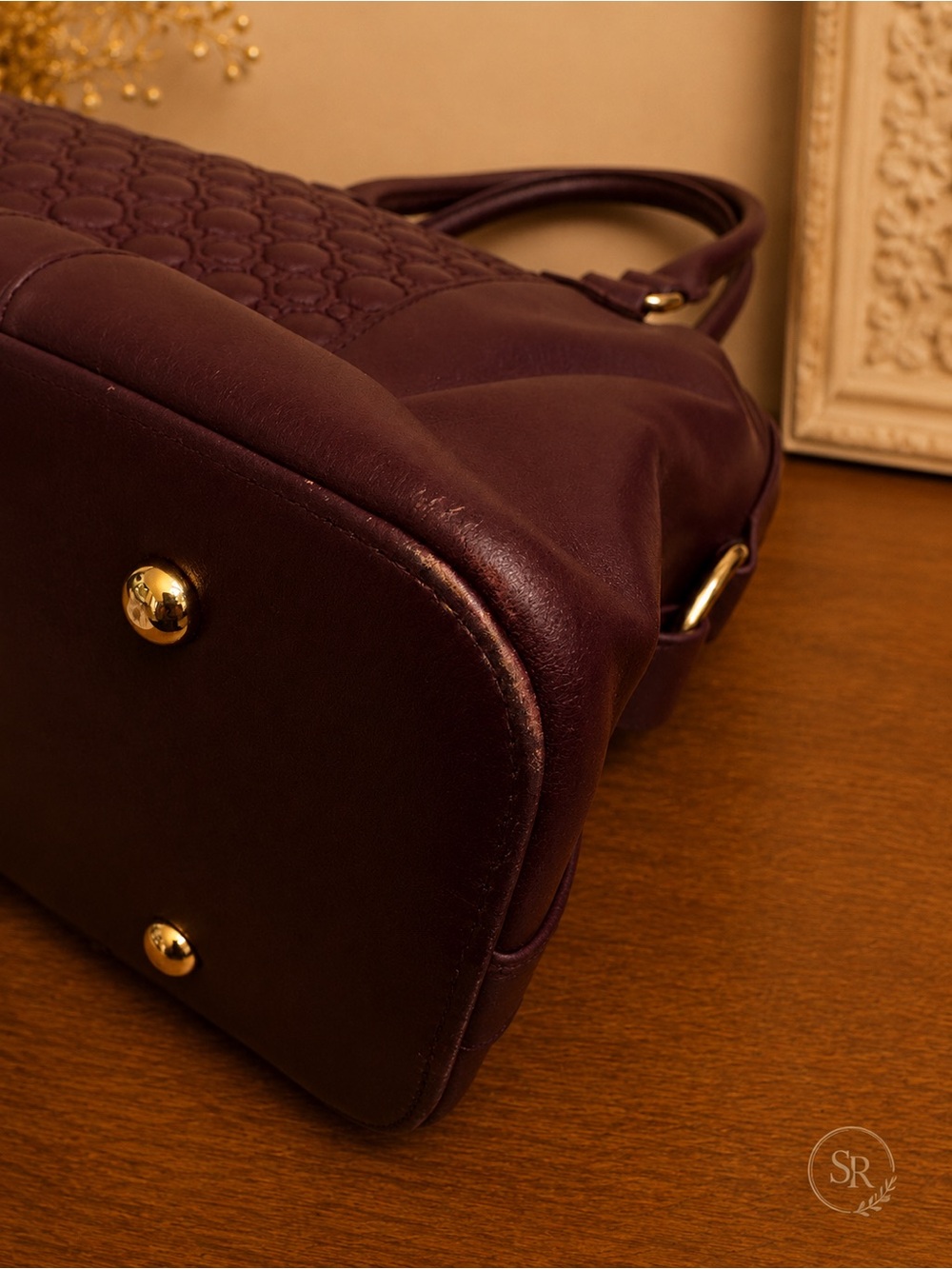 St. John Wine Leather Dome Satchel Quilted Shoulder Bag Purse - Picture 8 of 11